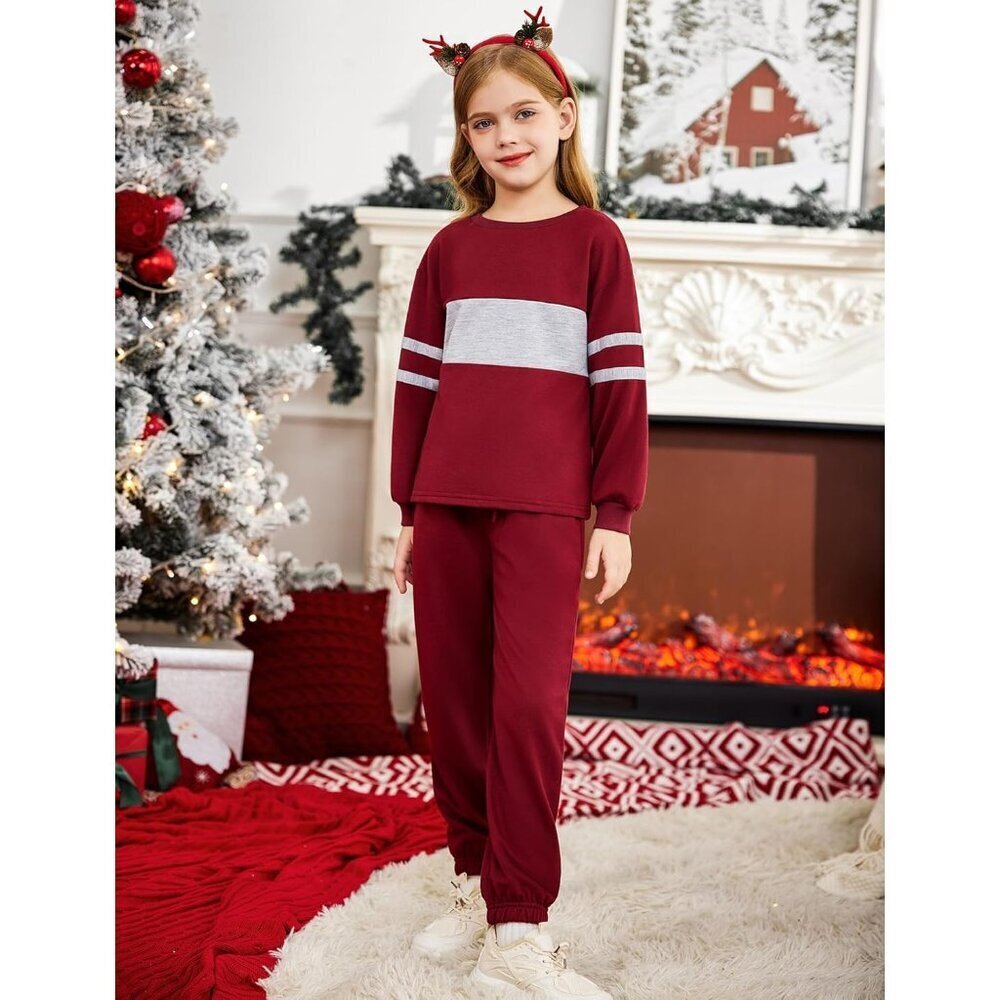 Girls' Clothing Sets Sweatsuits Long Sleeve Color Block Pullover Sweatshirts and - Picture 2 of 8